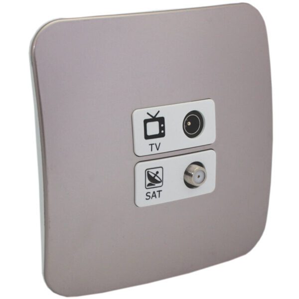 VETi 1 - TV and Satellite Socket Outlet - White + Champagne Complete