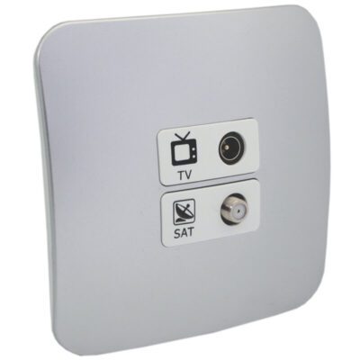 VETi 1 - TV and Satellite Socket Outlet - White + Silver Complete