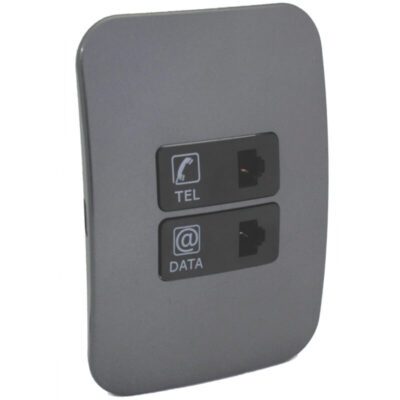 VETi 1 - Telephone and Data Socket - Black + Gun Metal Complete