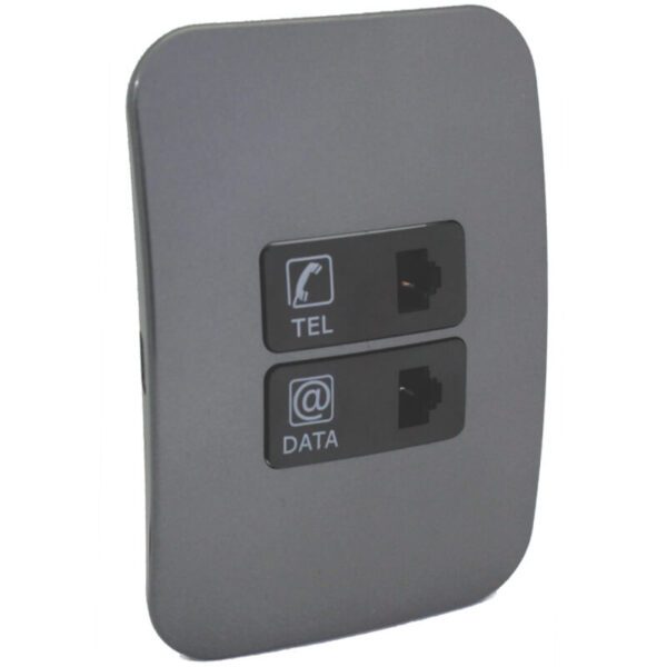VETi 1 - Telephone and Data Socket - Black + Gun Metal Complete