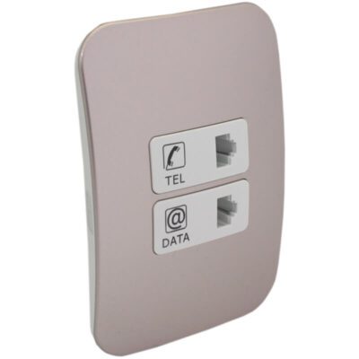VETi 1 - Telephone and Data Socket Outlet - White + Champagne Complete