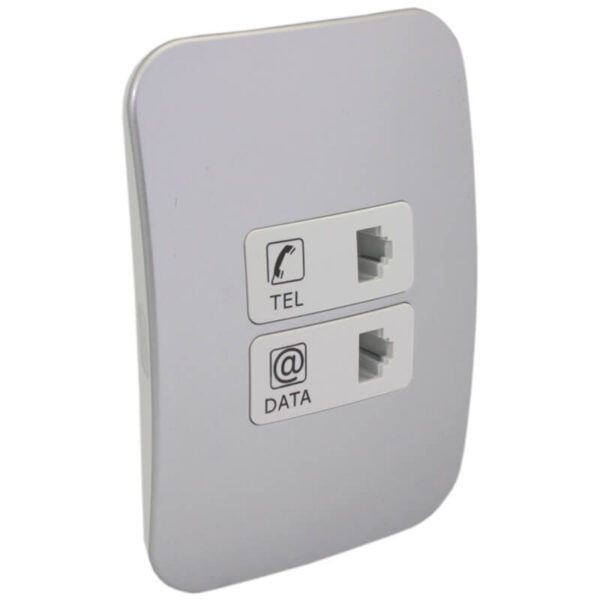 VETi 1 - Telephone and Data Socket Outlet - White + Silver Complete