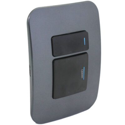 VETi 1 - 2-Way Universal Push Button Dimmer with Locator Switch - Black + Gun Metal Complete