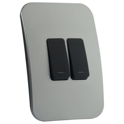 VETi 1 - Two Lever One-Way Light Switch - Black + Silver Complete