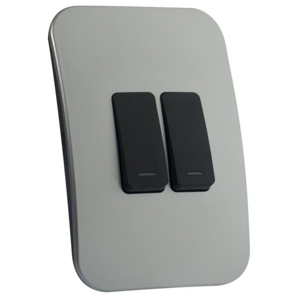 VETi 1 - Two Lever One-Way Light Switch - Black + Silver Complete