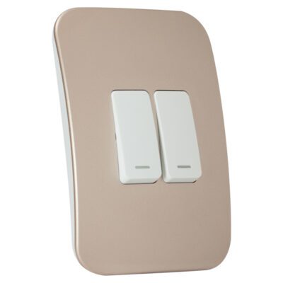 VETi 1 - Two Lever One-Way Light Switch - White + Champagne Complete