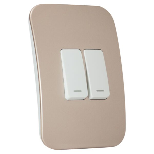 VETi 1 - Two Lever One-Way Light Switch - White + Champagne Complete