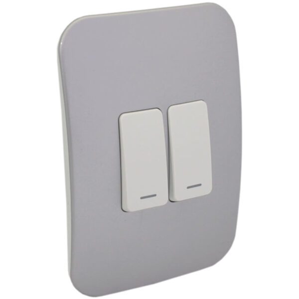 VETi 1 - Two Lever One-Way Light Switch - White + Silver Complete