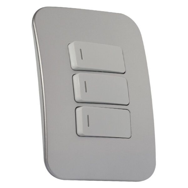 VETi 1 - Three Lever One-Way White Switch Horizontal - White + Silver Complete