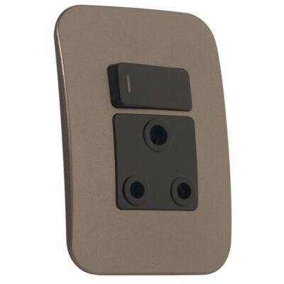 VETi 1 - Single Switched Wall Socket - Black + Bronze Complete
