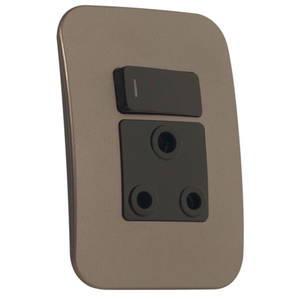 VETi 1 - Single Switched Wall Socket - Black + Bronze Complete