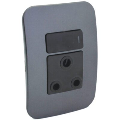 VETi 1 - Single Switched Wall Socket - Black + Gun Metal Complete