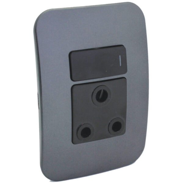 VETi 1 - Single Switched Wall Socket - Black + Gun Metal Complete