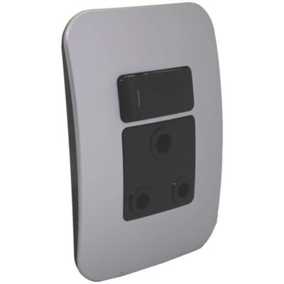 VETi 1 - Single Switched Wall Socket - Black + Silver Complete