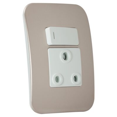 VETi 1 - Single Switched Wall Socket - White + Champagne Complete