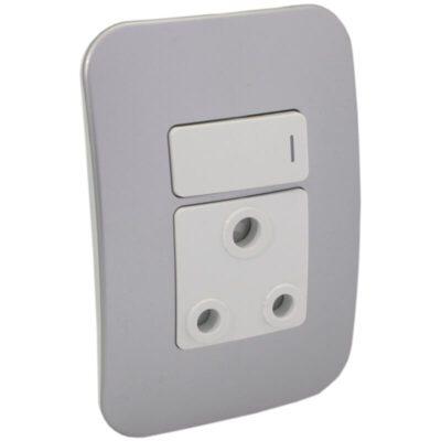 VETi 1 - Single Switched Wall Socket - White + Silver Complete