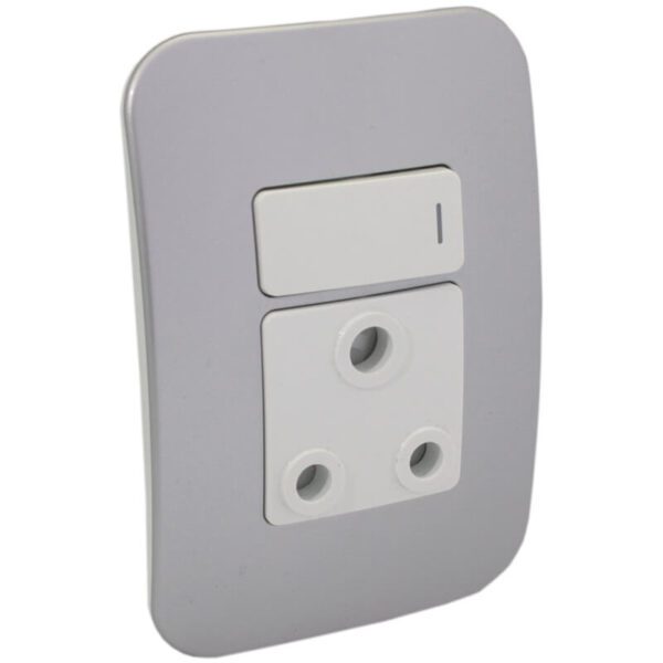 VETi 1 - Single Switched Wall Socket - White + Silver Complete
