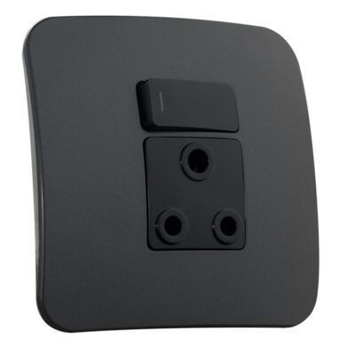VETi 1 - Single Switched Wall Socket - Black + Gun Metal Complete