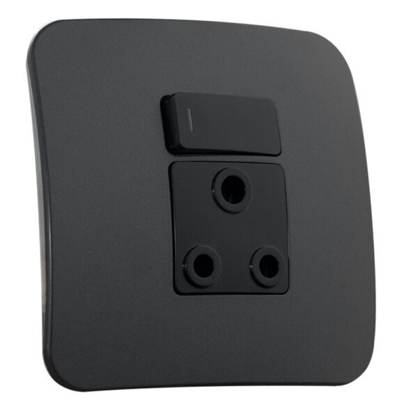 VETi 1 - Single Switched Wall Socket - Black + Gun Metal Complete