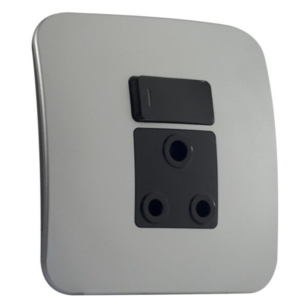 VETi 1 - Single Switched Wall Socket - Black + Silver Complete