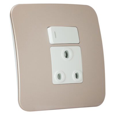 VETi 1 - Single Switched Wall Socket - White + Champagne Complete