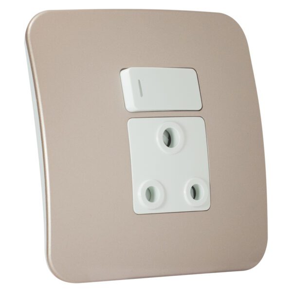 VETi 1 - Single Switched Wall Socket - White + Champagne Complete