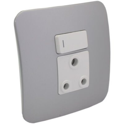 VETi 1 - Single Switched Wall Socket - White + Silver Complete
