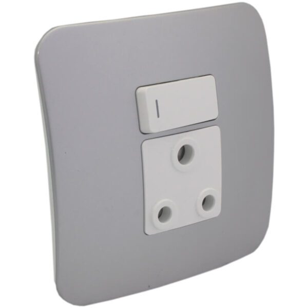 VETi 1 - Single Switched Wall Socket - White + Silver Complete