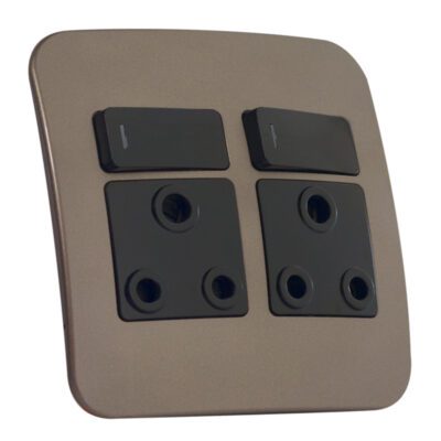 VETi 1 - Double Switched Wall Socket - Black + Bronze Complete