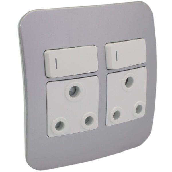 VETi 1 - Double Switched Wall Socket - White + Silver Complete