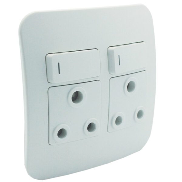 VETi 1 - Double Switched Wall Socket - White Complete