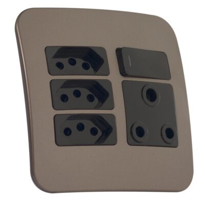 VETi 1 - Switched Wall Socket, 3x V-Slim - Black + Bronze Complete