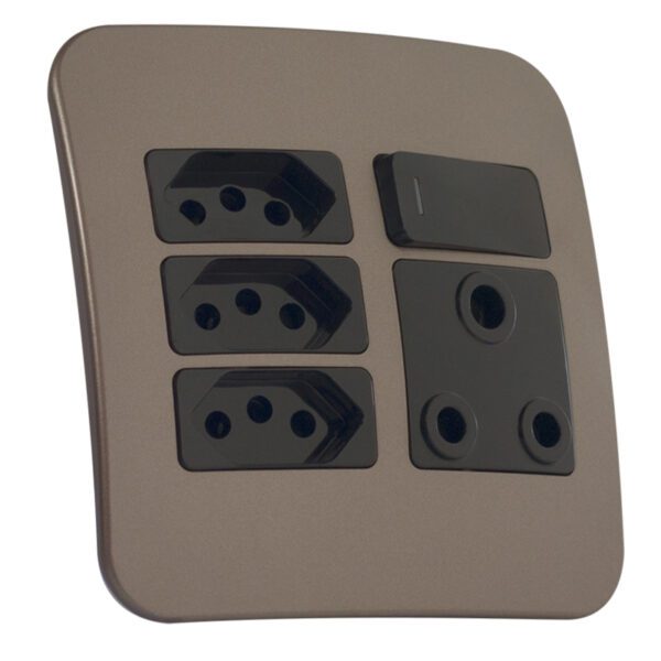 VETi 1 - Switched Wall Socket, 3x V-Slim - Black + Bronze Complete