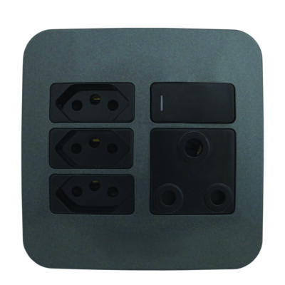 VETi 1 - Switched Wall Socket, 3x V-Slim - Black + Gun Metal Complete