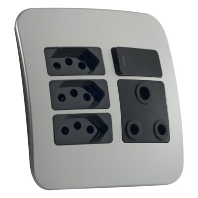 VETi 1 - Switched Wall Socket, 3x V-Slim - Black + Silver Complete