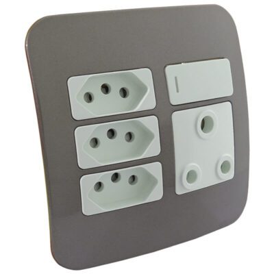 VETi 1 - Switched Wall Socket, 3x V-Slim - White + Bronze Complete