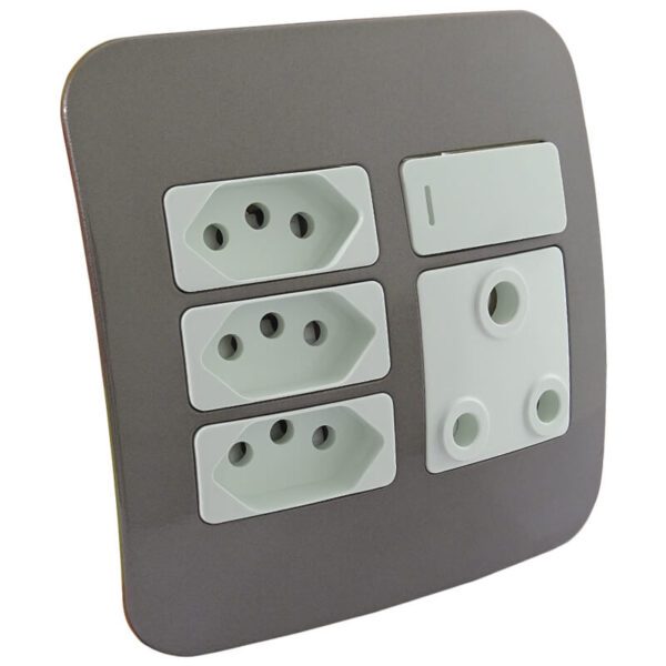 VETi 1 - Switched Wall Socket, 3x V-Slim - White + Bronze Complete