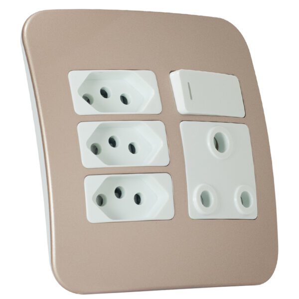 VETi 1 - Switched Wall Socket, 3x V-Slim - White + Champagne Complete