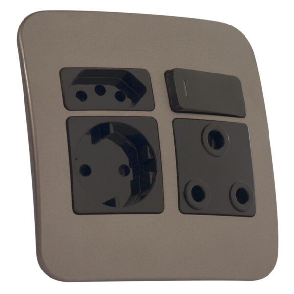 VETi 1 - Round 2 Pin Plug Wall Socket - Black + Bronze Complete
