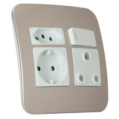 VETi 1 - Round 2 Pin Plug Wall Socket - White + Champagne Complete