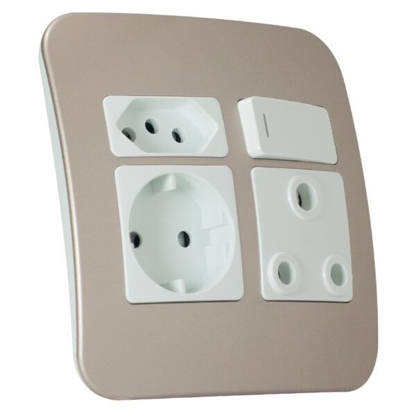 VETi 1 - Round 2 Pin Plug Wall Socket - White + Champagne Complete