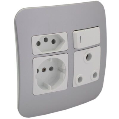 VETi 1 - Round 2 Pin Plug Wall Socket - White + Silver Complete