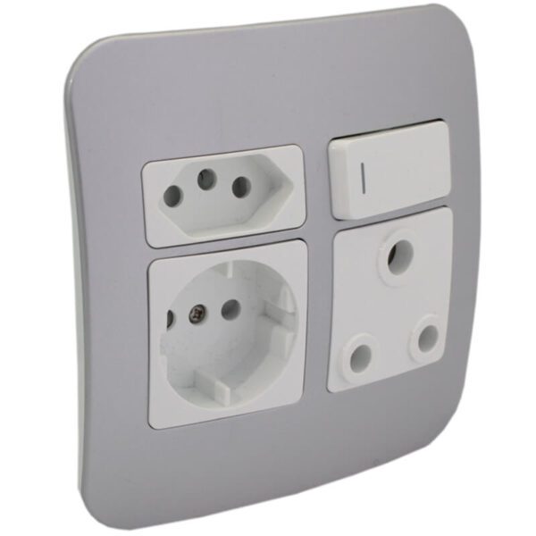 VETi 1 - Round 2 Pin Plug Wall Socket - White + Silver Complete