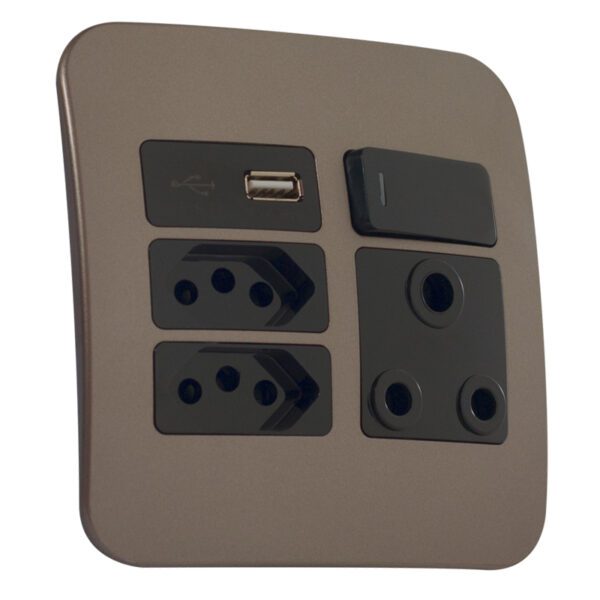VETi 1 – USB, Double V-Slim, Single RSA Socket – Black + Bronze Complete