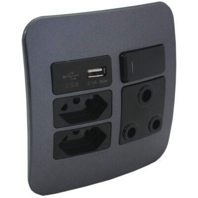 VETi 1 – USB, Double V-Slim, Single RSA Socket – Black + Gun Metal Complete