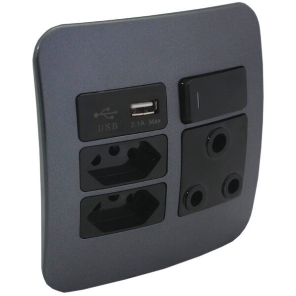 VETi 1 – USB, Double V-Slim, Single RSA Socket – Black + Gun Metal Complete