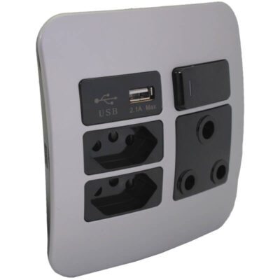 VETi 1 – USB, Double V-Slim, Single RSA Socket – Black + Silver Complete