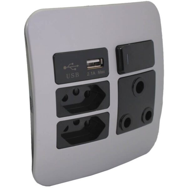 VETi 1 – USB, Double V-Slim, Single RSA Socket – Black + Silver Complete