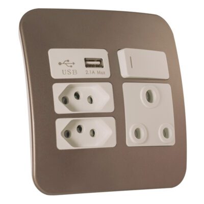 VETi 1 – USB, Double V-Slim, Single RSA Socket – White + Bronze Complete
