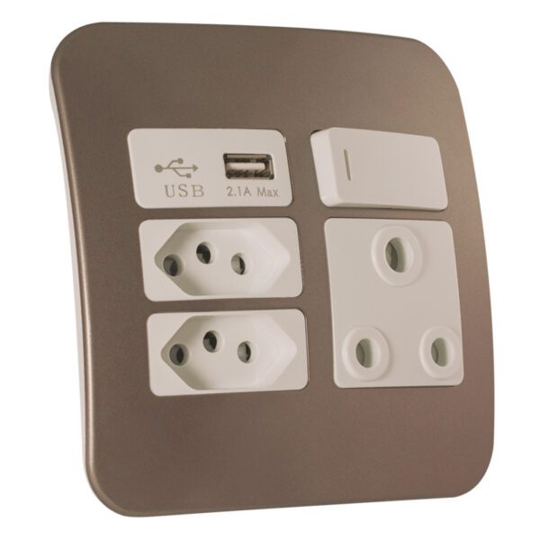 VETi 1 – USB, Double V-Slim, Single RSA Socket – White + Bronze Complete